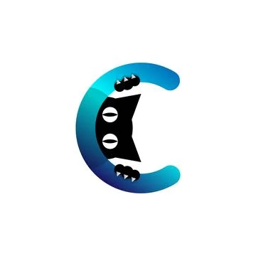 Initial C Letter Logo with black cat, colorful letter logo design template. Stock Illustration