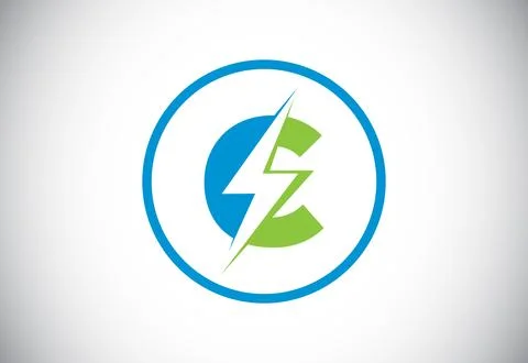 Initial C letter logo design with lighting thunder bolt. Electric bolt lett.. Stock Illustration