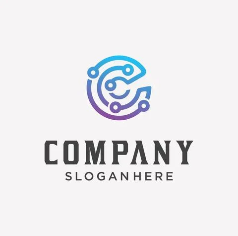 Initial C Logo Connect Dot Network Design Technology Digital. Letter C Logo Circ Stock Illustration