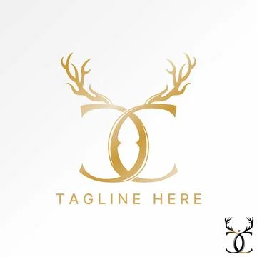 Initial C or CC with deer horns tattoo mascot animal adventure sport hunting Stock Illustration