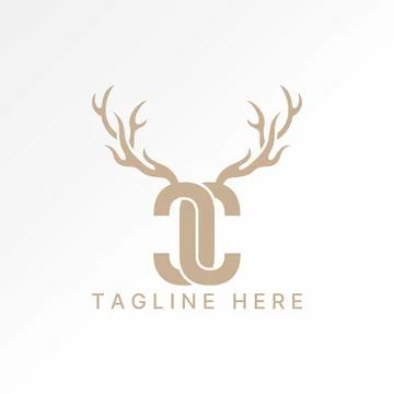 Initial C or CC font animal deer horns tattoo mascot adventure sport hunting Stock Illustration
