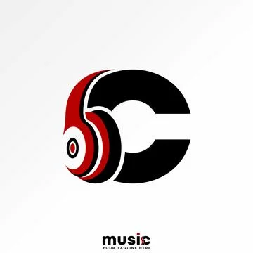Initial C sans font earphone headset DJ sound song to listen play music voice Stock Illustration