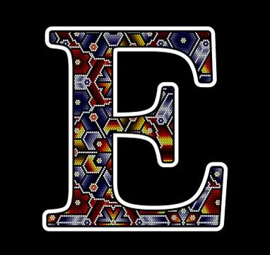 Initial capital letter E with colorful dots. Abstract design inspired in mexi Stock Illustration