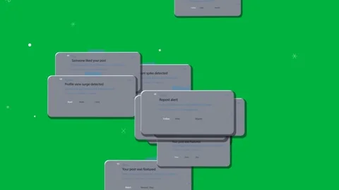 Initial card popping, cards stacking then sliding, showing alert flow on Stock Footage 333972407