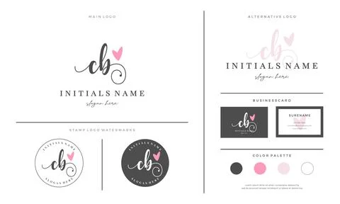 Initial CB letter C B handwriting beauty logo design with love Stock Illustration