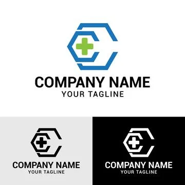 Initial CC letter Polygon Shaped Clinic Hospital Logo Design Template Stock Illustration