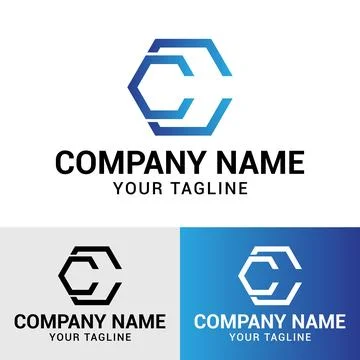 Initial CC letter Polygon Shaped Logo Design Template Stock Illustration