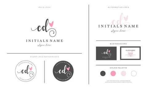 Initial CD letter C D handwriting beauty logo design with love Stock Illustration