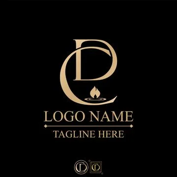 Initial CD serif font on top bottom candle flame monogram typography therapy Stock Illustration