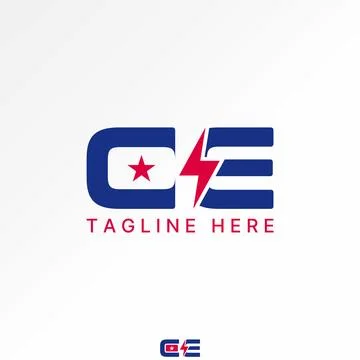 Initial CE font flag star space electric thunder Relate to monogram typography Stock Illustration