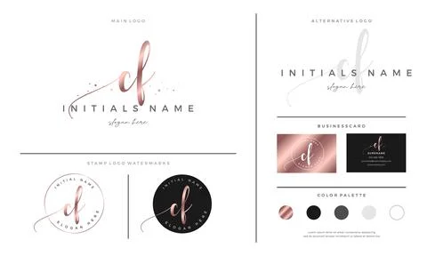 Initial CF letter C F handwriting beauty logo design Stock Illustration