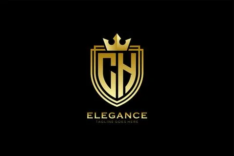 Initial CH elegant luxury monogram logo or badge template with scrolls and .. Illustrazione stock