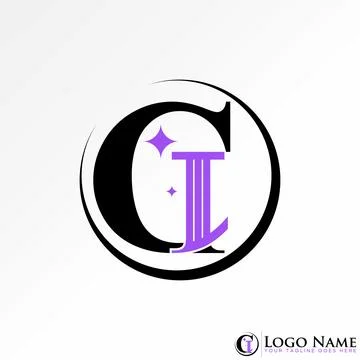 Initial CI or IC serif font Crescent moon feminine essential brand luxury art Stock Illustration