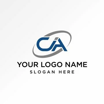 Initial CIA CJA font line connected ellipse swoosh typography monogram branding Stock Illustration