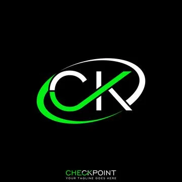 Initial CK font checklist ellipse swoosh check point report service business Stock Illustration