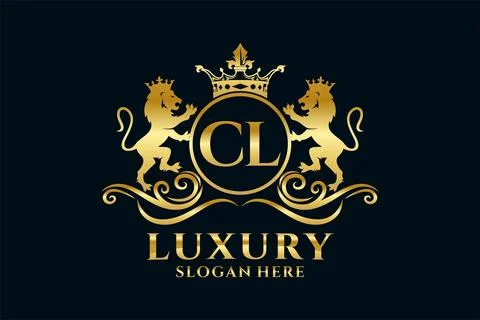 Initial CL Letter Lion Royal Luxury Logo template in vector art for luxurio.. Stock Illustration