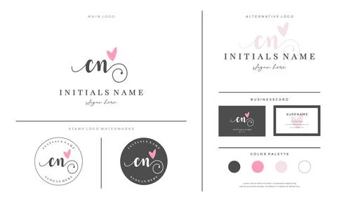 Initial CN letter C N handwriting beauty logo design with love Stock Illustration