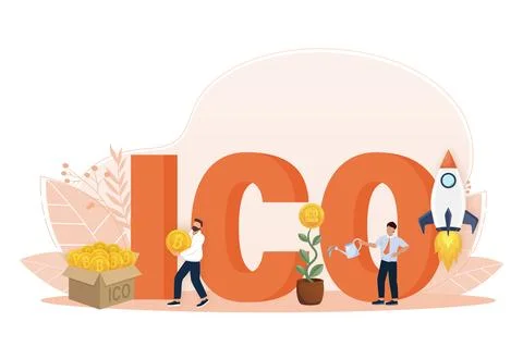 Initial coin offering, ICO Token production process vector illustration 스톡 일러스트