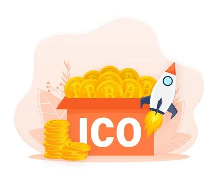 Initial coin offering, ICO Token production process vector illustration 스톡 일러스트