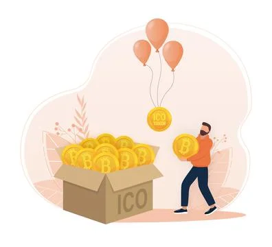 Initial coin offering, ICO Token production process vector illustration Stockillustratie