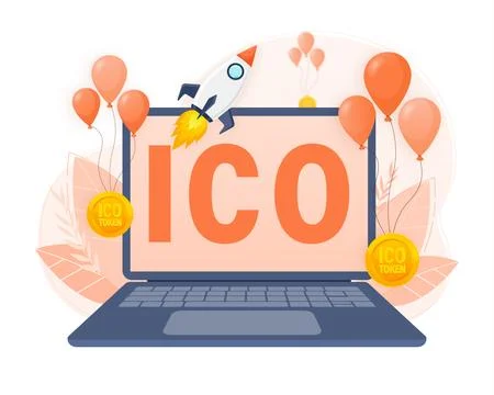 Initial coin offering, ICO Token production process vector illustration Stock Illustration