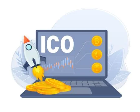 Initial coin offering, ICO Token production process vector illustration Stock Illustration