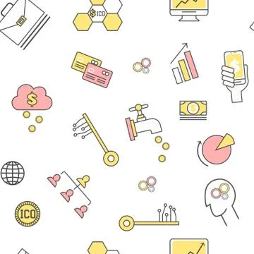Initial coin offering seamless pattern, vector thin line flat design イラスト素材
