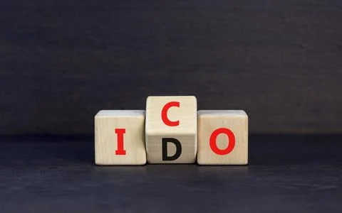 Initial coin or DEX offering symbol. Concept words abbreviation ICO or IDO .. Stock Photos