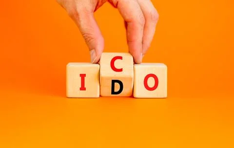Initial coin or DEX offering symbol. Concept words abbreviation ICO or IDO on Stock Photos