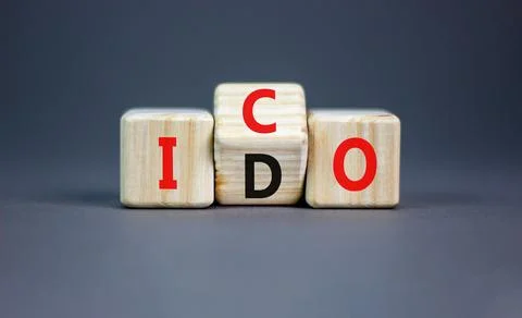 Initial coin or DEX offering symbol. Concept words abbreviation ICO or IDO .. Stock Photos