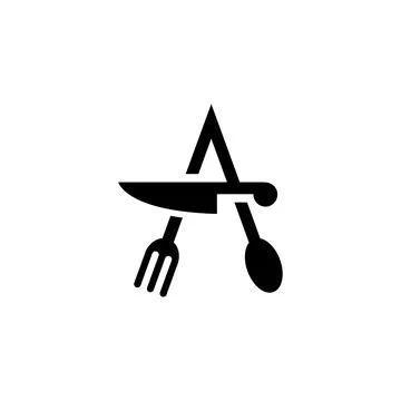 Initial A combine with fork, spoon and knife Illustrazione stock