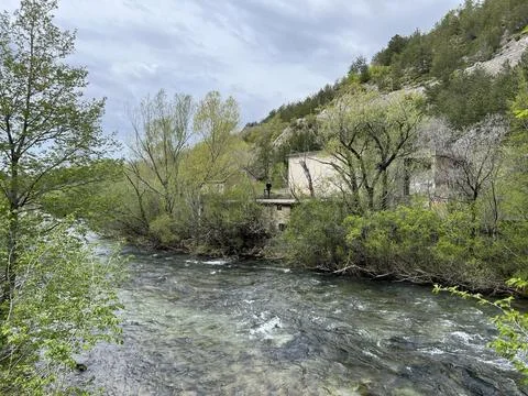 The initial course of the Krka River and immediately after its source Stock Photos