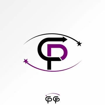 Initial CP or PC arrow connected swoosh star to monogram typography branding Stock Illustration