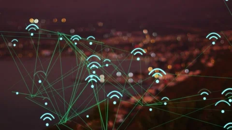Initial cyan nodes appearing, mesh growing and linking outward to show signals Stock Footage 333936924