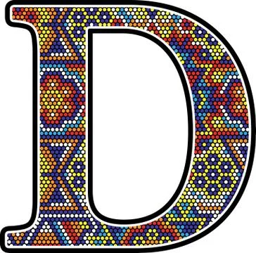 Initial d with colorful dots abstract design with mexican huichol art style Stock Illustration
