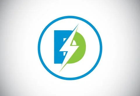 Initial D letter logo design with lighting thunder bolt. Electric bolt lett.. Stock Illustration