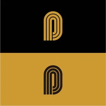 Initial D letter monogram linear pattern, gold and black parallel lines creat Illustrazione stock