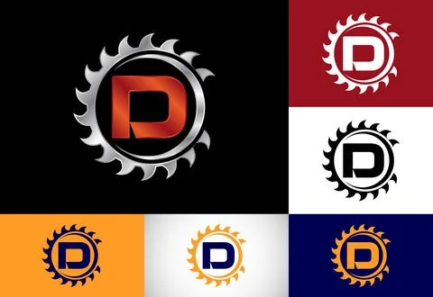 Initial D monogram alphabet with the saw blade. Carpentry, woodworking logo.. Stock Illustration