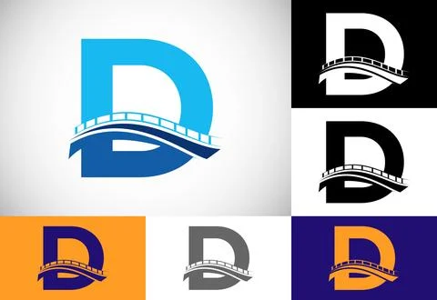 Initial D monogram letter alphabet with bridge sign. Abstract bridge logo d.. Ilustración de archivo