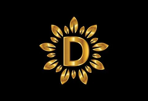 Initial D monogram letter alphabet with golden leaf wreath.Flower logo desi.. Stock Illustration