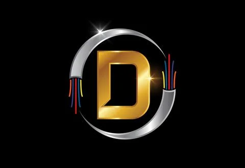 Initial D monogram letter alphabet with electric wire, optical fiber cable... Stock Illustration