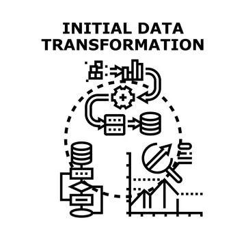 Initial data transformation process analyzing digital information Illustrazione stock