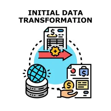 Initial data transformation process changing raw information Stock Illustration