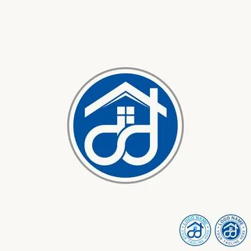 Initial DD or OD connect font line with roof house architecture home art Stock Illustration
