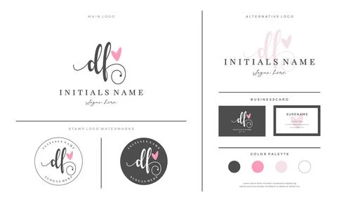 Initial DF letter D F handwriting beauty logo design with love Stock Illustration