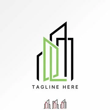 Initial DL line font building house skyscraper typography tower city property Ilustración de archivo