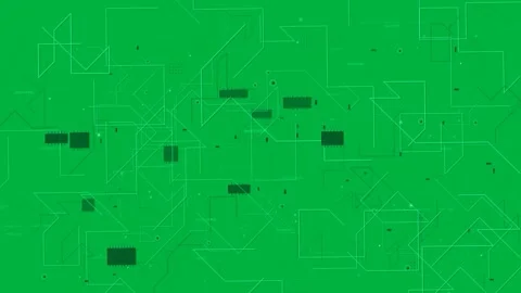 Initial dots seeding neon circuit spreading linking parts across transparent bg Stock Footage 333630185