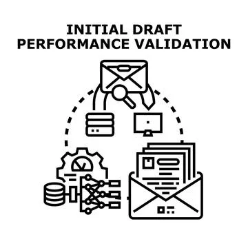 Initial draft performance validation process cycle Illustrazione stock