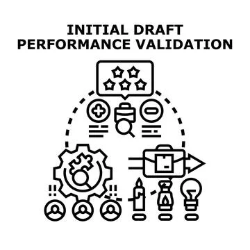 Initial draft performance validation process illustration Stock Illustration