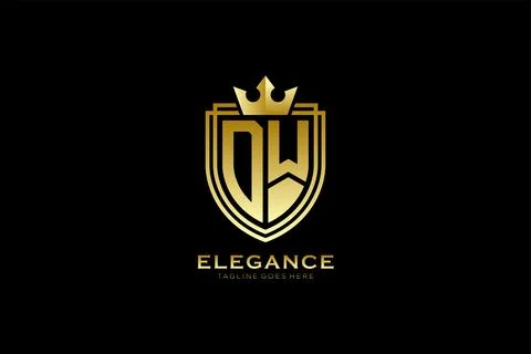 Initial DW elegant luxury monogram logo or badge template with scrolls and .. Stock Illustration